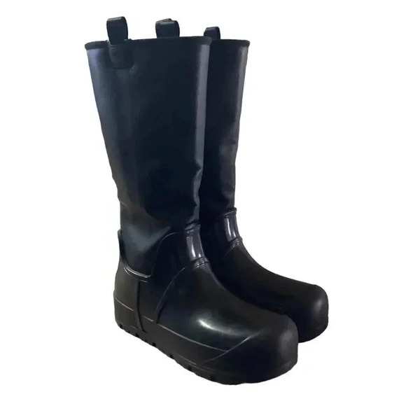 UGG Raincloud Tall Womens 8 39 Waterproof Rubber Boots Shoes Black Pull On NEW - Picture 1 of 10